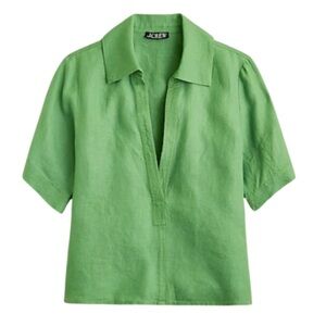 NWT J. Crew Women’s Bungalow Popover Blouse in Linen Size XXL Green